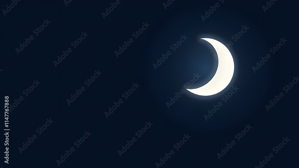 Fototapeta premium Crescent Moon Eclipse: A celestial spectacle unfolds, a sliver of the sun peeks through the moon, casting an ethereal glow against the deep blue canvas of the night sky. 