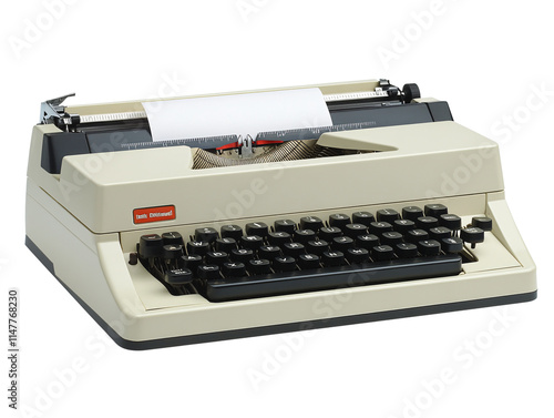 Beige Typewriter with Black Keys and Platen photo