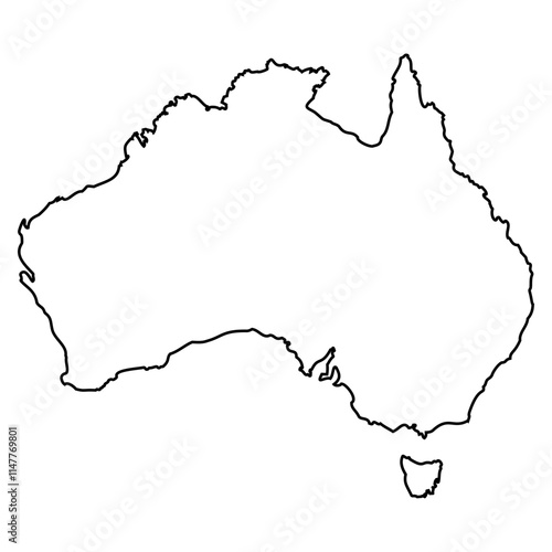 Outline map of Australia, geographical border of Australia map shape