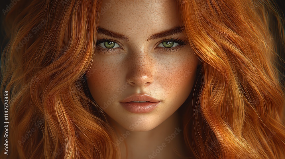 Obraz premium Schöne Frau mit roten Haaren, Nahaufnahme Gesicht, Model