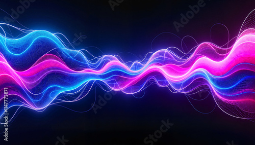 Vibrant blue and pink flowing soundwaves on dark background
