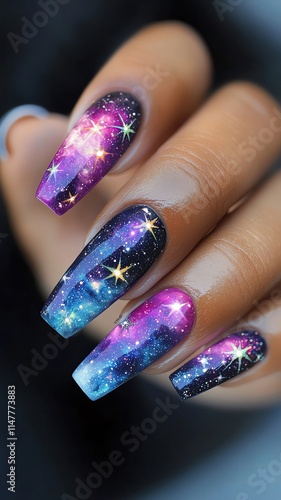 nail art of fantasy Cosmic galaxy nail art design photo