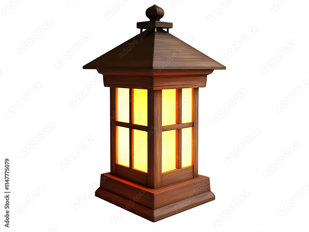 Isolated Wooden Lantern with Warm Yellow Light Isolated Wooden Lantern with Warm Yellow Light