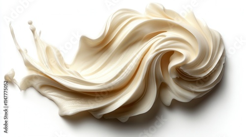 A smooth, creamy swirl resembling whipped cream or frosting on a white background.