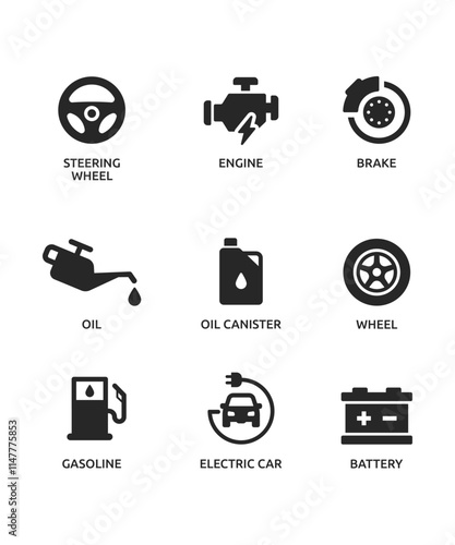 Car parts flat icon set stock illustration