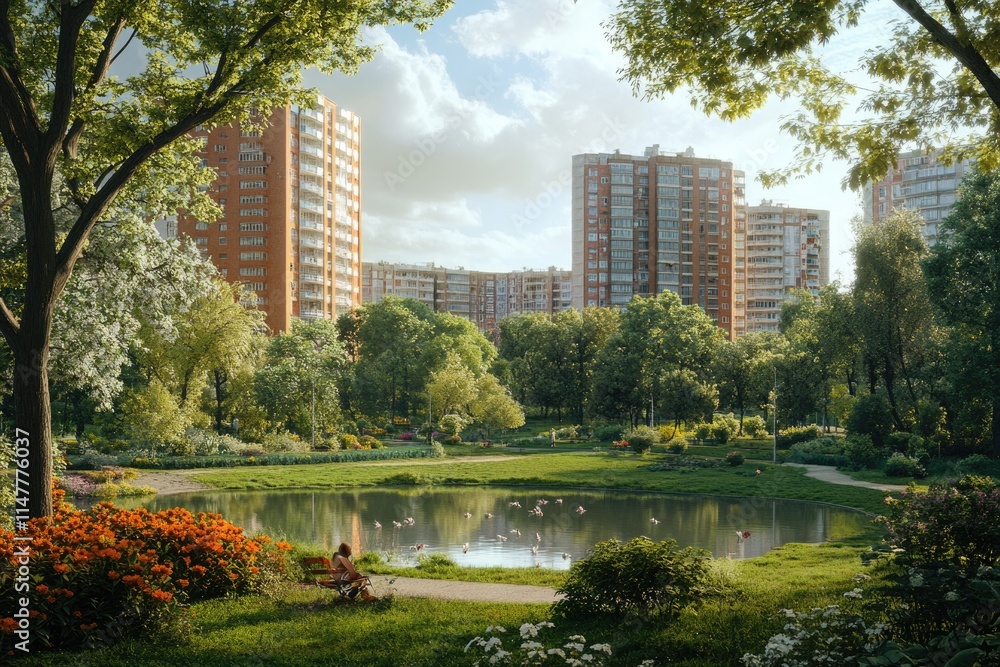 Block of flats in beautiful green public park Block of flats in beautiful green public park