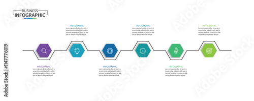 Vector Infographic label design template with icons and 6 options or steps.