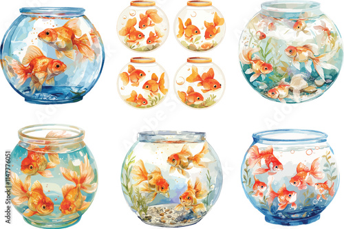 goldfish in bowl watercolor clipart