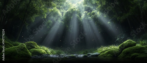 Wallpaper Mural Serene forest scene with sunlight and glowing elements. Torontodigital.ca