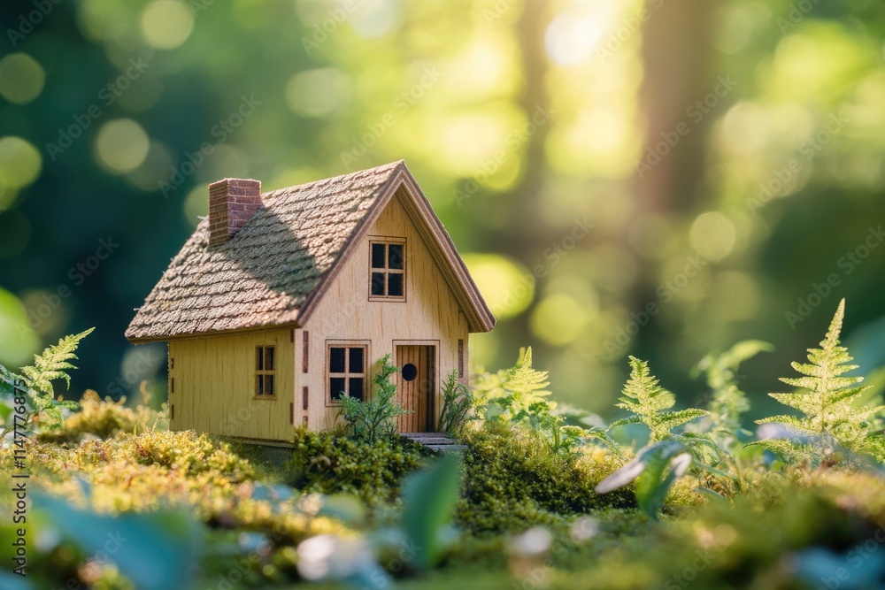 Eco friendly miniature wooden house in natural setting. Eco friendly miniature wooden house in natural setting.