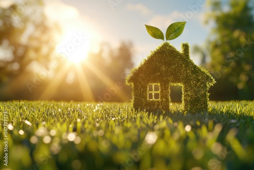 Green home and eco friendly construction concept with house icon.