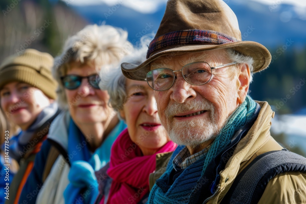 Group of senior people on a hike in the mountains. Selective focus. Group of senior people on a hike in the mountains. Selective focus.
