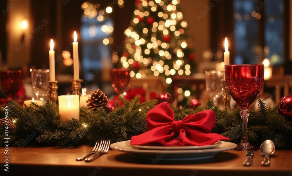 Elegant Christmas dinner table setting Elegant Christmas dinner table setting