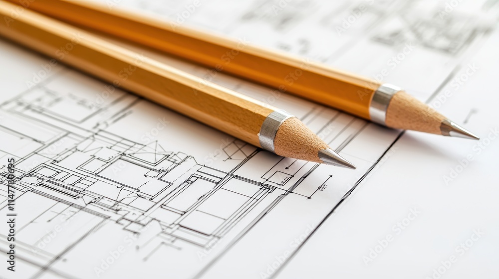 Architectural Drafting Tools on Blueprint Background for Design Work Architectural Drafting Tools on Blueprint Background for Design Work