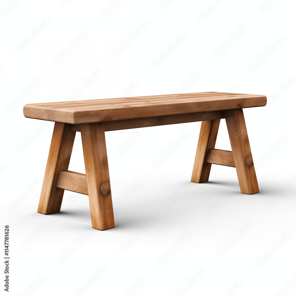 Rustic Wooden Bench Simple AFrame Design Isolated on White Rustic Wooden Bench Simple AFrame Design Isolated on White