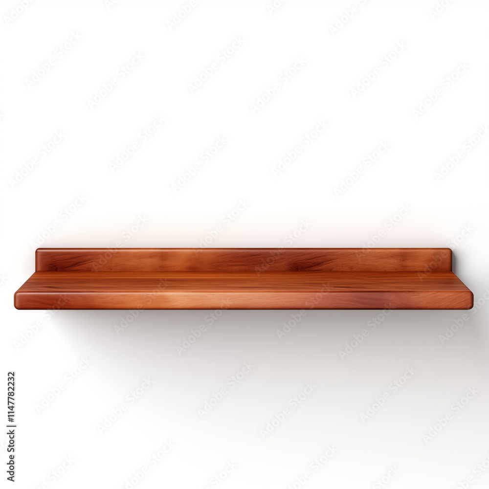 Empty Wooden Shelf on White Wall Product Display Mockup Empty Wooden Shelf on White Wall Product Display Mockup