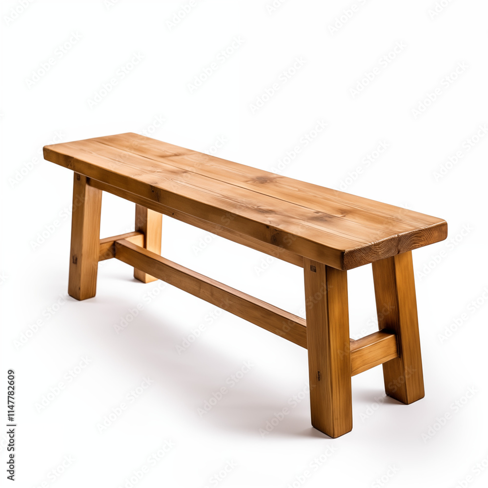 Rustic Wooden Bench Light Brown Simple Design Isolated on White Rustic Wooden Bench Light Brown Simple Design Isolated on White
