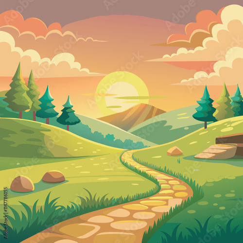 Countryside landscape with a stone path