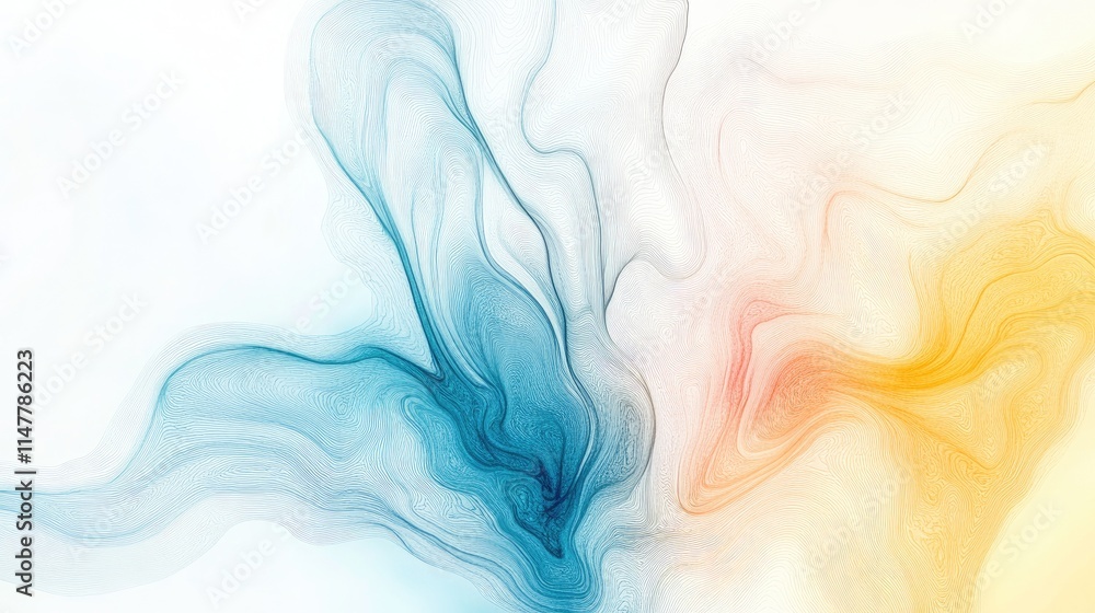 Fototapeta premium Dynamic swirls of blue and orange on a light background create an energetic visual effect, perfect for backgrounds or artistic creations. The colors blend harmoniously