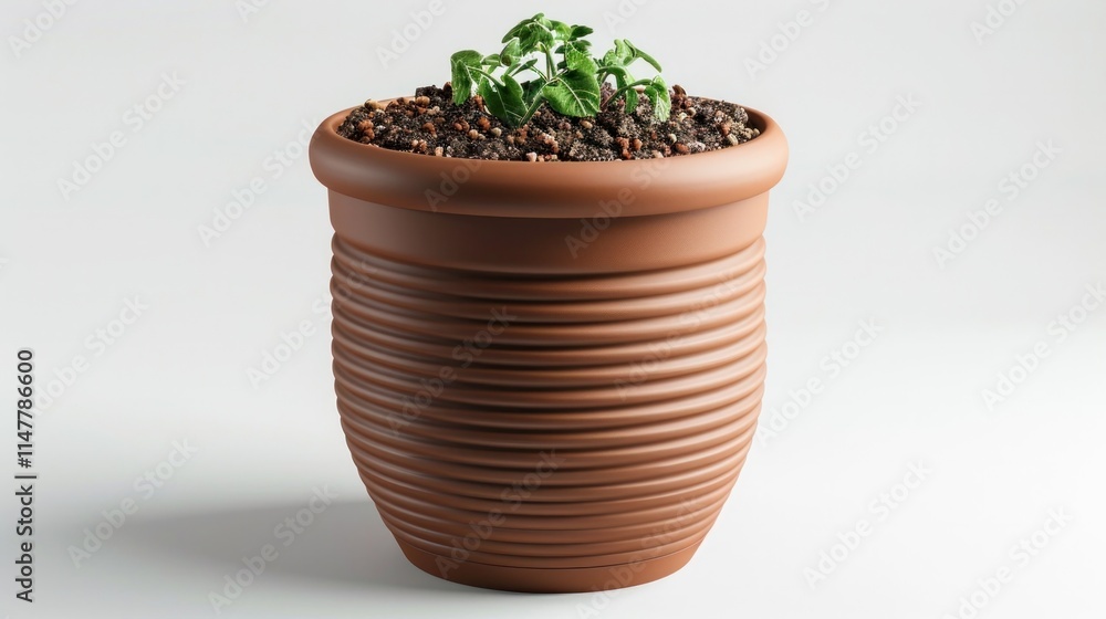 Closeup of a lush green houseplant growing in a simple earthy terracotta planter on a clean white background The natural Closeup of a lush green houseplant growing in a simple earthy terracotta planter on a clean white background The natural