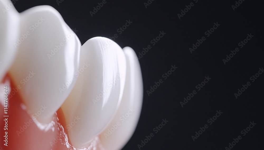 Close-up of white teeth on a dark background.