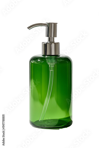 green Liquid Soap Dispenser. Features A Transparent Bottle With A Pump, Ideal For Bathrooms And Kitchens. Isolated ont transparent background photo