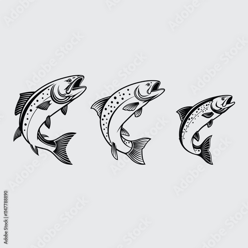  Trout fish image silhouette vector art and illustration