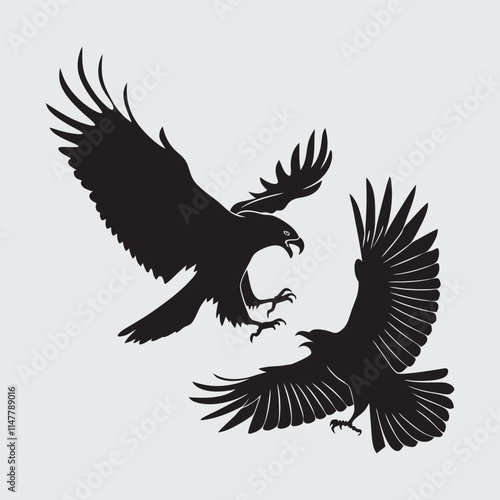 Two birds are fighting  image silhouette vector art and illustration