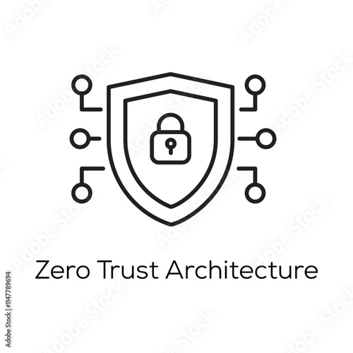 Zero Trust Architecture Icon – Shield with Network Security and Access Control- Editable stroke width vector line icon