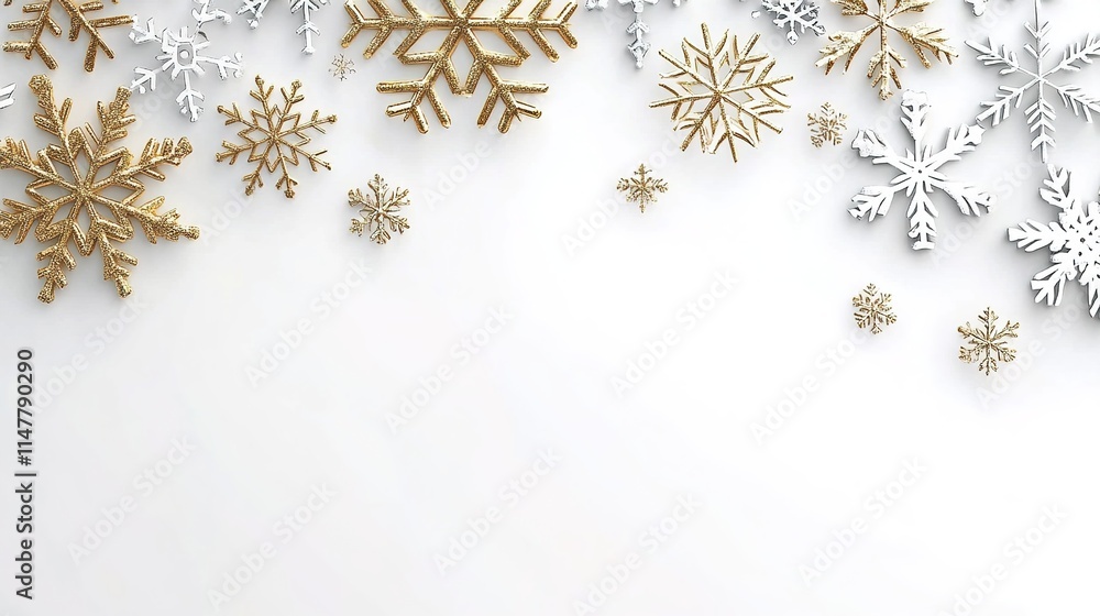 White background with golden snowflakes. Christmas and New Year concept. White background with golden snowflakes. Christmas and New Year concept.