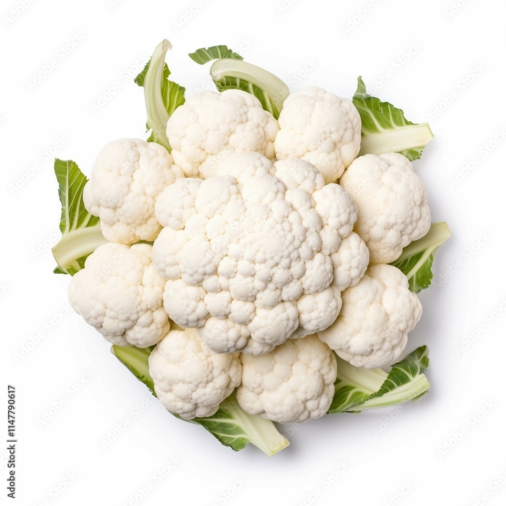 Cauliflower, Isolated white background, flat lay Cauliflower, Isolated white background, flat lay