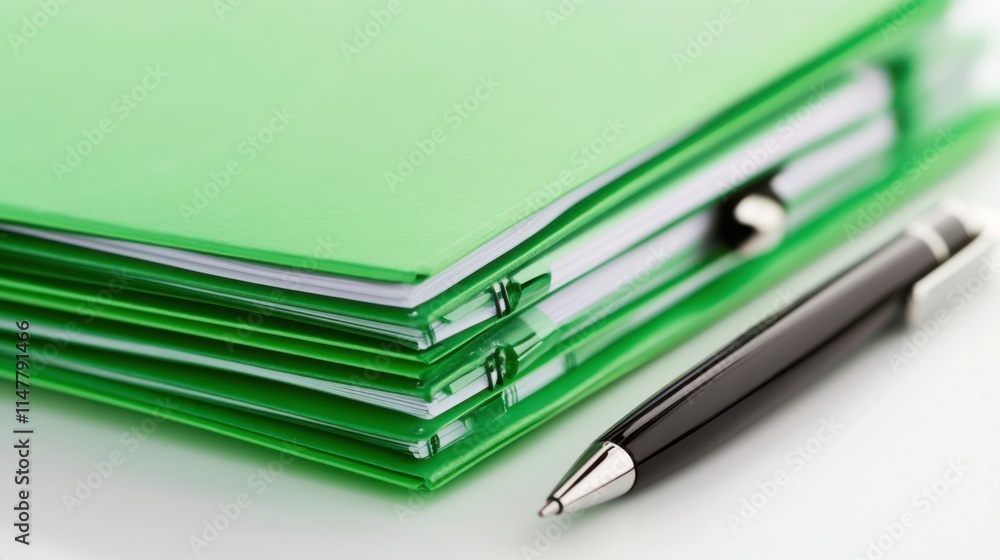 Medical Folders and Pen on Bright Desk Surface Medical Folders and Pen on Bright Desk Surface