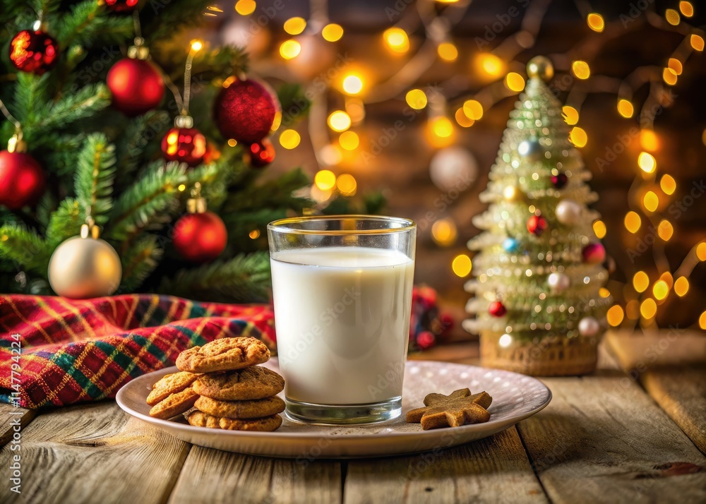 Retro holiday baking: A nostalgic Christmas scene with milk and cookies. Retro holiday baking: A nostalgic Christmas scene with milk and cookies.