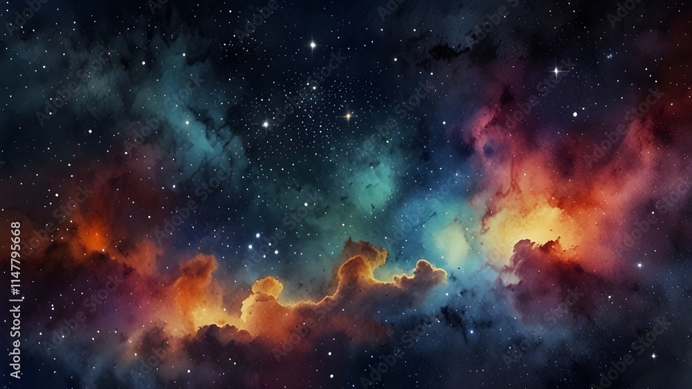 Starry sky. Space background with stars and nebula. Watercolor illustration. Generative AI Starry sky. Space background with stars and nebula. Watercolor illustration. Generative AI