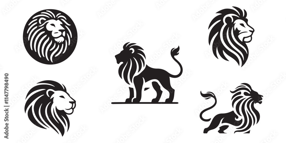 Powerful Lion Logos in Black and White Powerful Lion Logos in Black and White