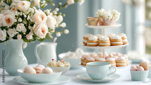 Wallpaper Mural Elegant tea party setup with pastries and flowers Torontodigital.ca