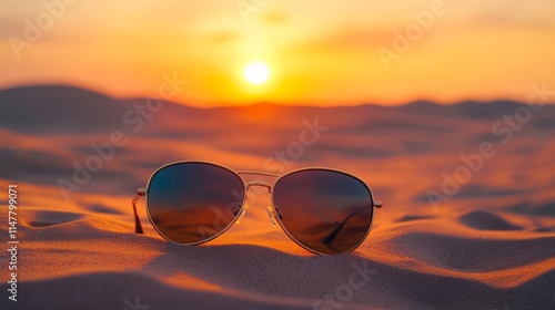 Wallpaper Mural Sunglasses on sandy beach with sunset glow, a perfect scene for relaxation and summer vibes, capturing the essence of sunny days. Torontodigital.ca