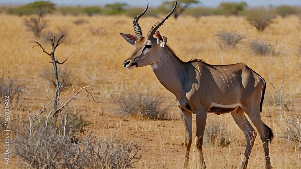 Female Kudu antelope, near a termite mound, wildlife in Namibia, Africa