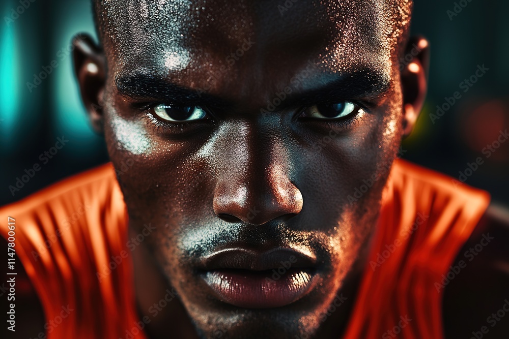 Intense close-up of athlete showcasing determination and focus i Intense close-up of athlete showcasing determination and focus i