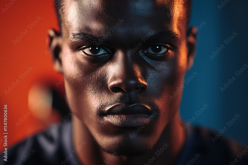 Intense close-up portrait highlighting determination and focus w Intense close-up portrait highlighting determination and focus w