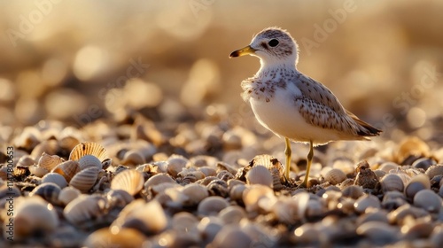 Wallpaper Mural Young Shorebird Among Shells on a Soft Sandy Beach at Sunset Torontodigital.ca