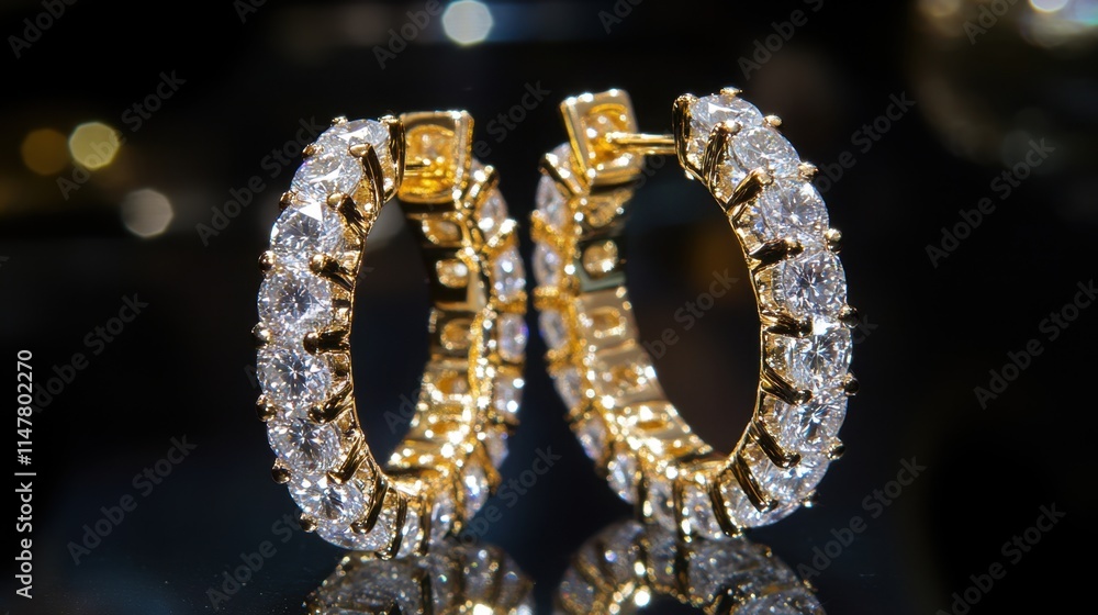 Elegant gold hoop earrings adorned with sparkling gemstones Elegant gold hoop earrings adorned with sparkling gemstones