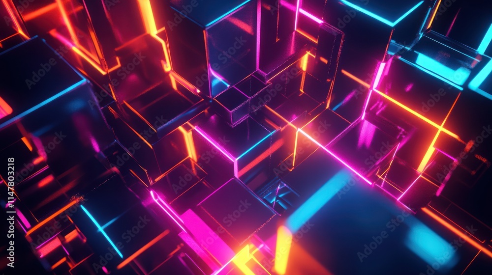 Neon Cubes Abstract Digital Art: Vibrant Colors and Geometric Shapes Neon Cubes Abstract Digital Art: Vibrant Colors and Geometric Shapes