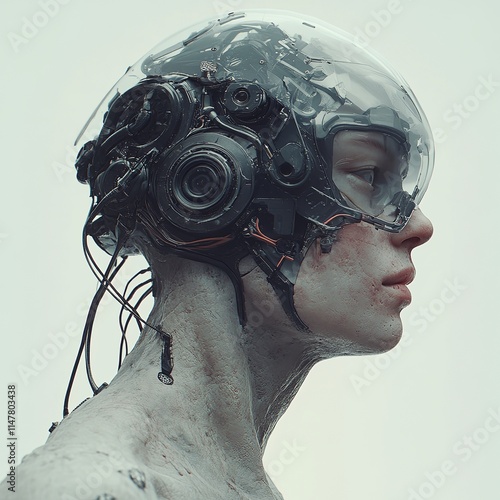 A hyper-realistic portrait of a hybrid human with an industrial design aesthetic photo