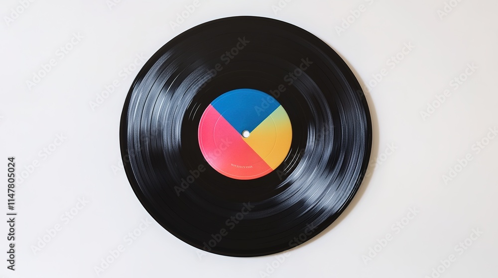 Obraz premium Classic black vinyl record showcases colorful geometric center d