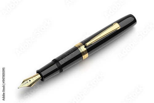 Elegant fountain pen with sleek black body and gold accents, per