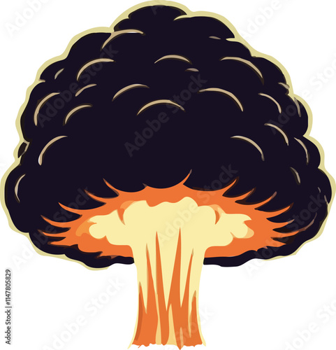 Minimalist illustration of big smoke from an explosion, giant mushroom. Symbilogy of great feat or discovery