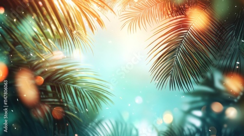 Wallpaper Mural Bright tropical palm leaves with bokeh lights. Torontodigital.ca