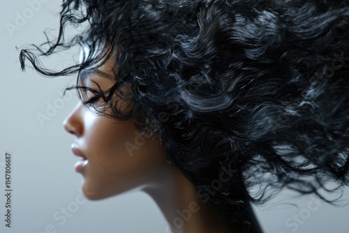 wild beautiful black hair woman shot with hair in motion