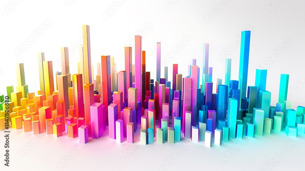 A colorful 3D histogram with distinct segments and gradients, placed against a clean white background. A colorful 3D histogram with distinct segments and gradients, placed against a clean white background.